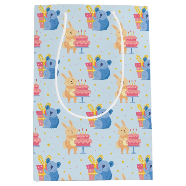 Cute Birthday Animals Medium Gift Bag (Front)