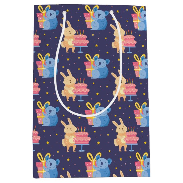 Cute Birthday Animals Medium Gift Bag (Front)