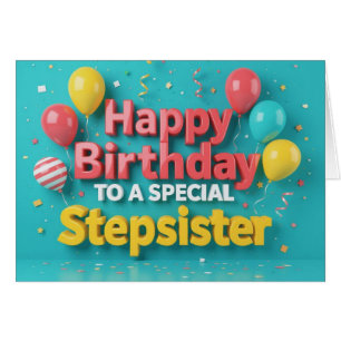 Cute Birthday Balloons Card for Stepsister