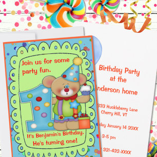 Cute Birthday Bear Age 1 Invitation
