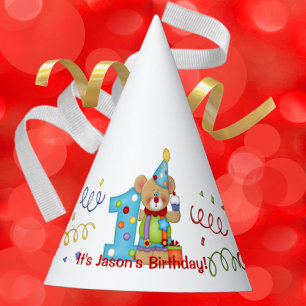 Cute Birthday Bear Age 1 Party Hat