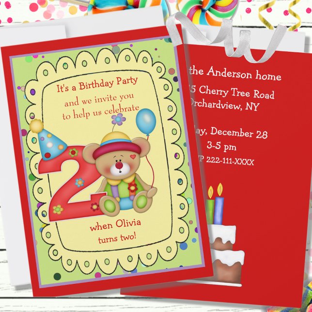 Cute Birthday Bear Age 2 Invitation (Creator Uploaded)