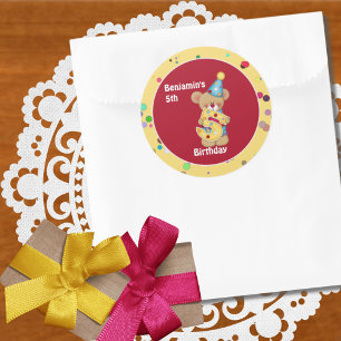 Cute Birthday Bear Age 5 Classic Round Sticker