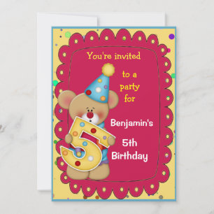 Cute Birthday Bear Age 5 Invitation