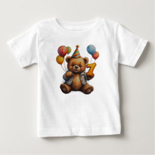Cute Birthday Bear With Balloons And Party Hat Baby T-Shirt