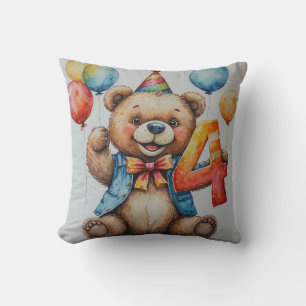Cute Birthday Bear With Balloons And Party Hat Cushion