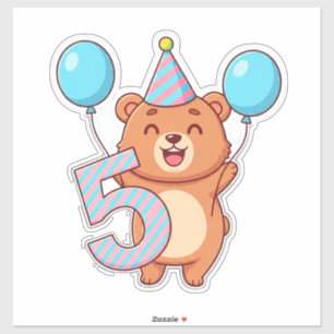 Cute Birthday Bear With Party Hat And Balloons