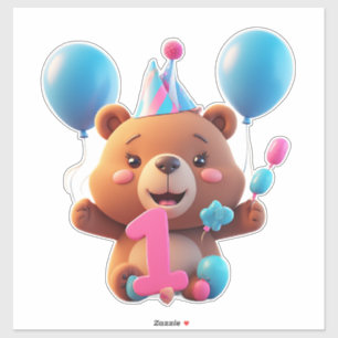 Cute Birthday Bear With Party Hat And Balloons
