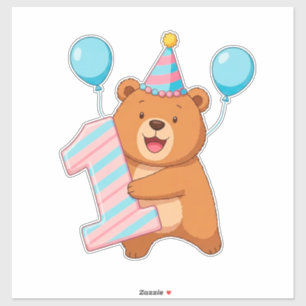 Cute Birthday Bear With Party Hat And Balloons