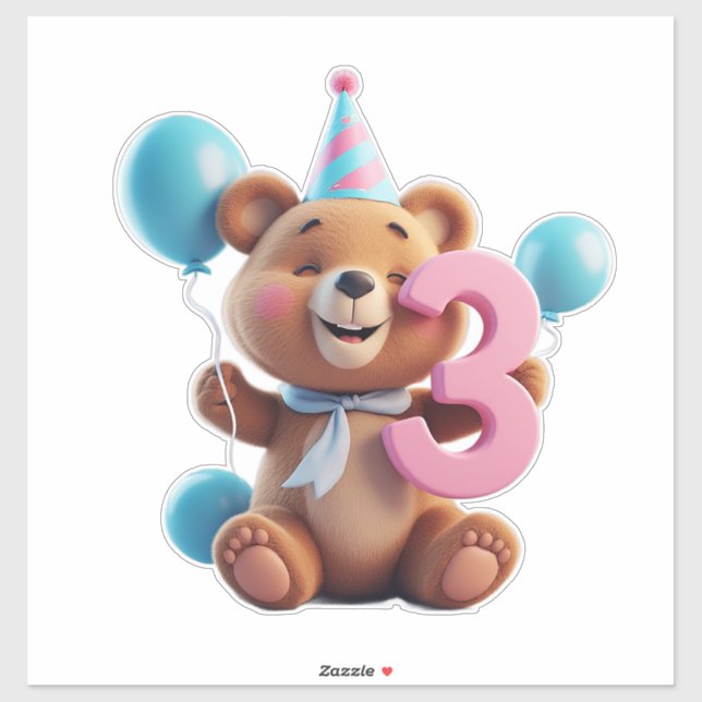 Cute Birthday Bear With Party Hat And Balloons (Sheet)