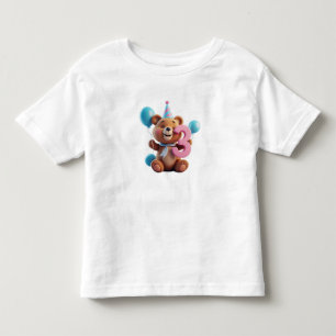 Cute Birthday Bear With Party Hat And Balloons Toddler T-Shirt