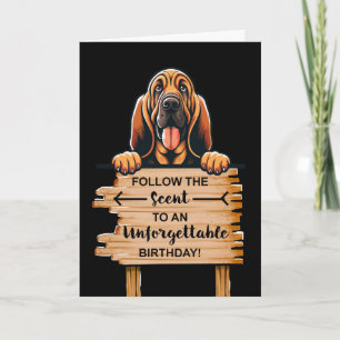 Cute Birthday Bloodhound Dog Peeking Over Sign Card
