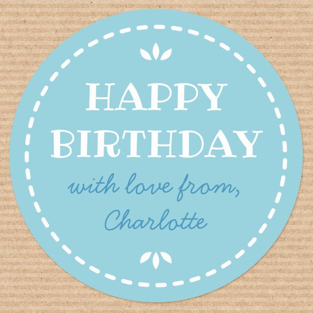 Cute Birthday Blue Custom Name Classic Round Sticker (Creator Uploaded)