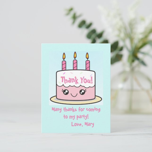 Cute Birthday Cake Thank You Card (Standing Front)