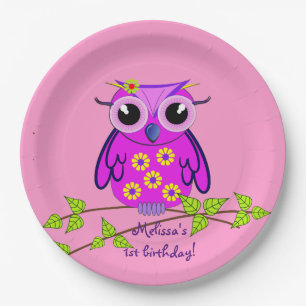 Cute Birthday Cake topper with Owl and Text Paper Plate