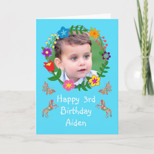 Cute Birthday Card Kids Photo Butterflies Horses