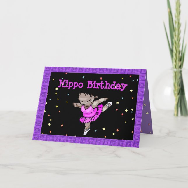 Cute Birthday Card with Hippo Ballerina (Front)