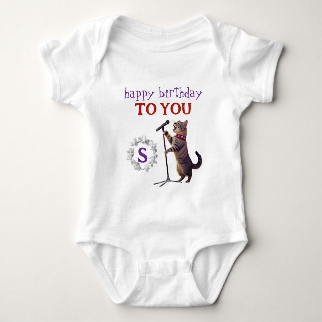 Cute Birthday Cat Baby Bodysuit (Front)