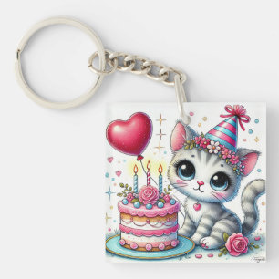 🎂 Cute Birthday Cat Gift For Cat Lover 🎁 Key Ring
