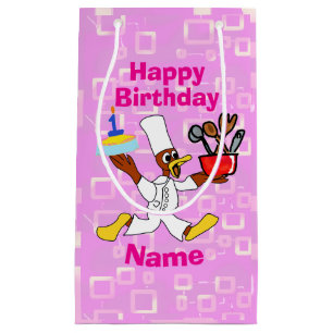 Cute Birthday Chef Ducky Kazoo Pink Geometric  Small Gift Bag