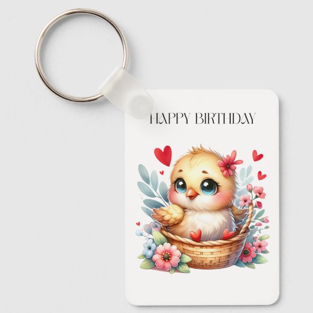 Cute Birthday Chick. Key Ring (Front)