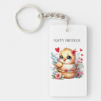 Cute Birthday Chick. Key Ring