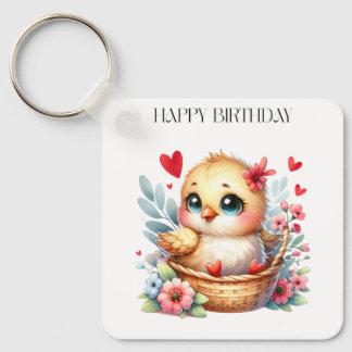 Cute Birthday Chick. Key Ring