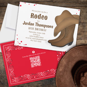 Cute Birthday Cowboy Rodeo QR Code Social Media Invitation