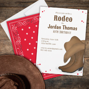 Cute Birthday Cowboy Rodeo Simple Red Bandanna  Invitation