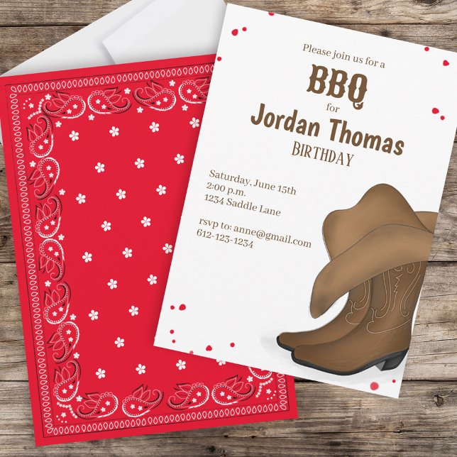 Cute Birthday Cowboy Rodeo Simple Red Bandanna  Invitation (Creator Uploaded)