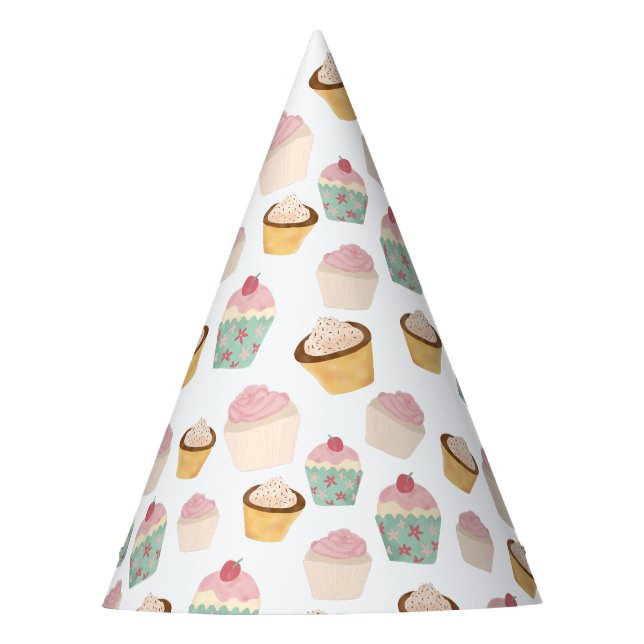 Cute birthday cupcake pattern party hat (Front)