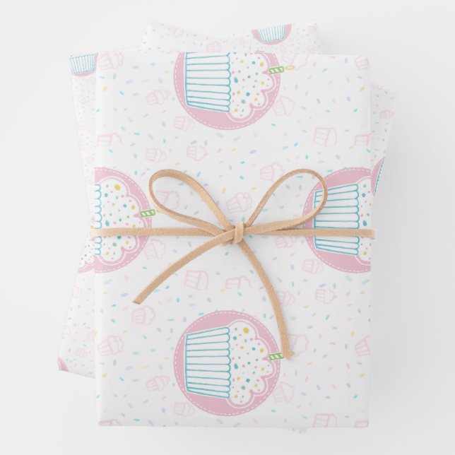 Cute Birthday Cupcake with Candle Wrapping Paper Sheet (In situ)