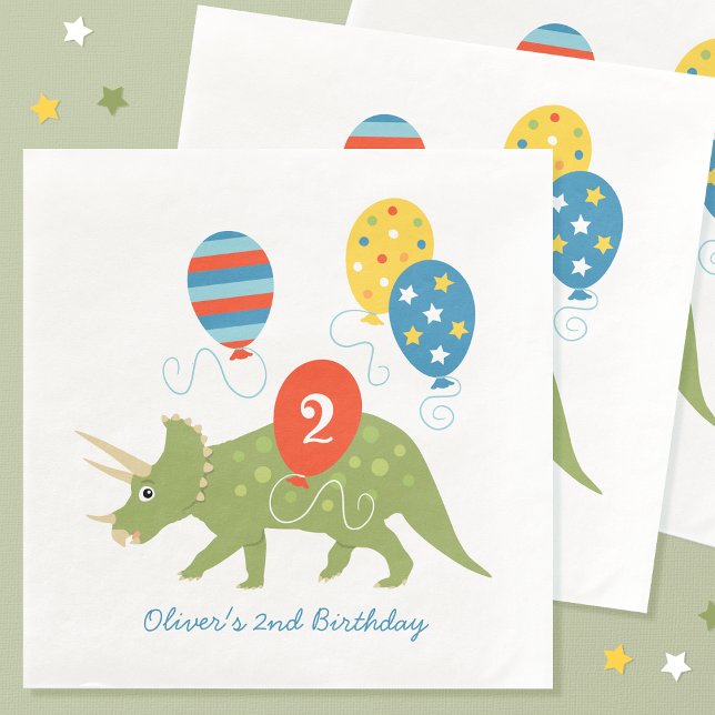 Cute Birthday Dinosaur Triceratops Custom Name Age Napkin (Creator Uploaded)