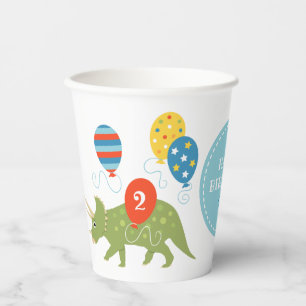 Cute Birthday Dinosaur Triceratops Custom Name Age Paper Cups