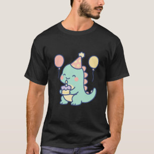 Cute Birthday Dinosaur with Cake T-Shirt