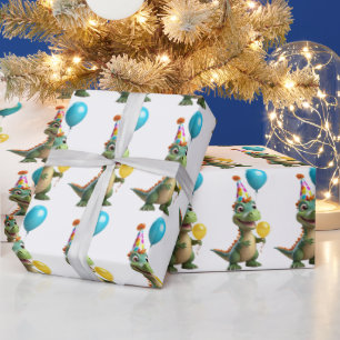 Cute Birthday Dinosaur Wrapping Paper Colourful