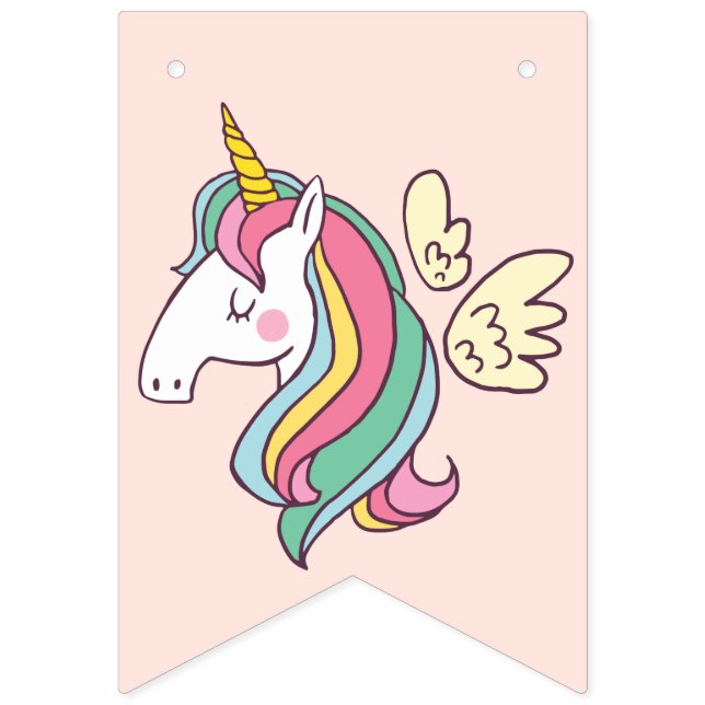 Cute Birthday Doodle Flying Rainbow Unicorn Bunting (First Flag)