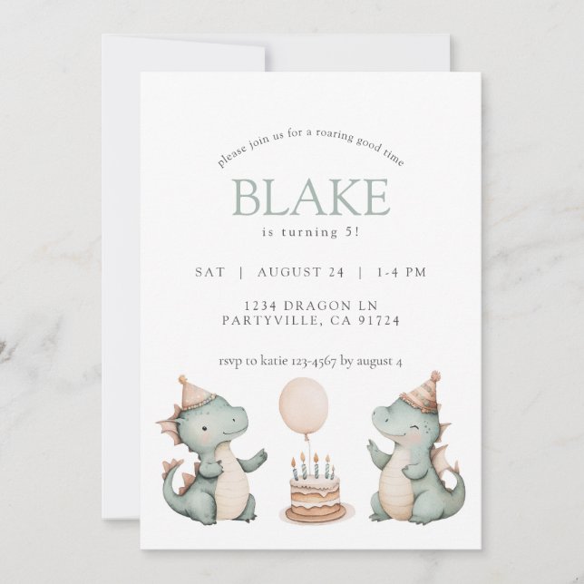 Cute Birthday Dragons Dinosaurs Party Invitation (Front)