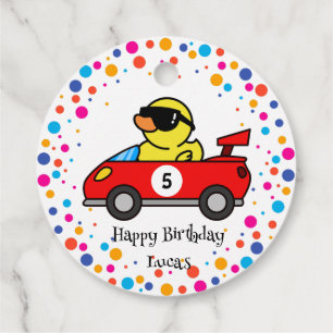 Cute Birthday Duck race car boy red racing party Favour Tags