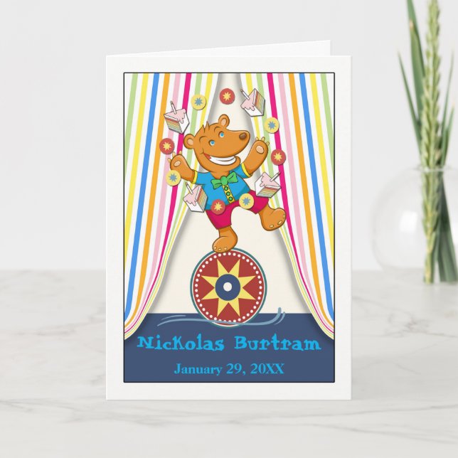 Cute Birthday for Child with Bear Juggling Cake Card (Front)