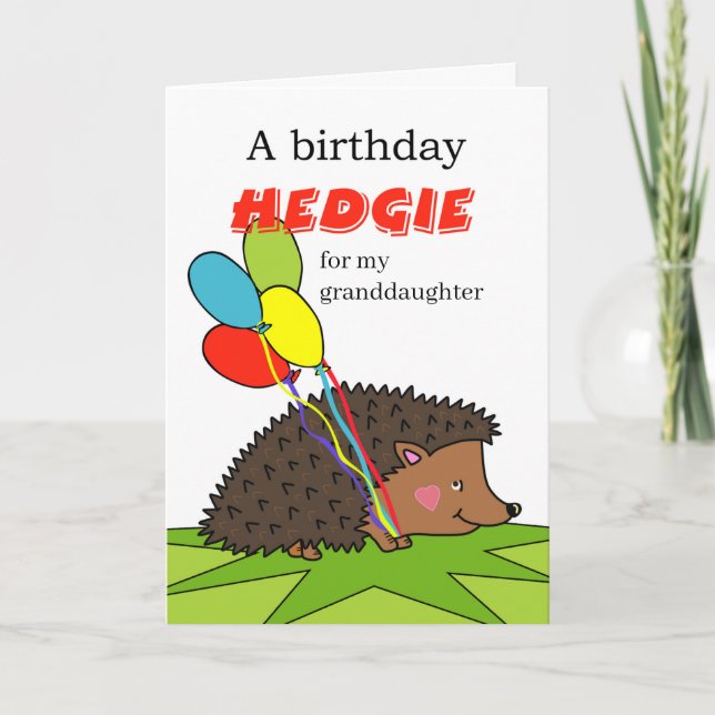 Cute Birthday for Granddaughter Hedgehog Balloons Card (Front)