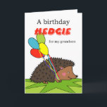 Cute Birthday for Grandson, Hedgehog, Balloons Card<br><div class="desc">A cute hedgehog with birthday balloons is ready for a birthday party. Birthday greeting card for a grandson. Stay sharp and watch out for hedgeHUGS! Customise the cover and interior text as you like before checkout. Art,  image,  and verse copyright © Shoaff Ballanger Studios.</div>