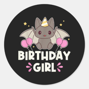 Cute Birthday Girl Bat Graphic Classic Round Sticker
