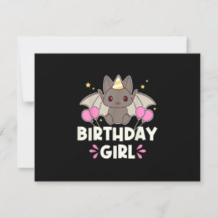 Cute Birthday Girl Bat Graphic RSVP Card
