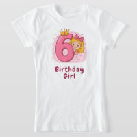 Cute Birthday Girl with Crown and Number 6