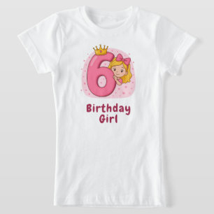 Cute Birthday Girl with Crown and Number 6 T-Shirt