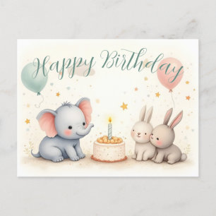 Cute Birthday Greeting with Animal Friends Holiday Postcard