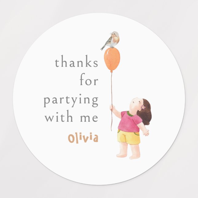 Cute Birthday Kids Party Girl Thank You Sticker (Design 2)