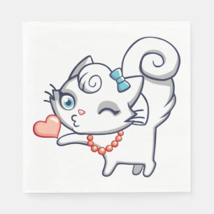 Cute Birthday Kitty Kitten Cute White Cat Party Napkin