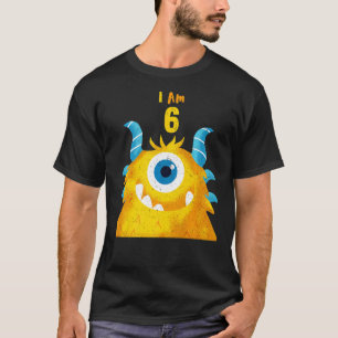 Cute Birthday Monster  I Am 6 Birthday T-Shirt